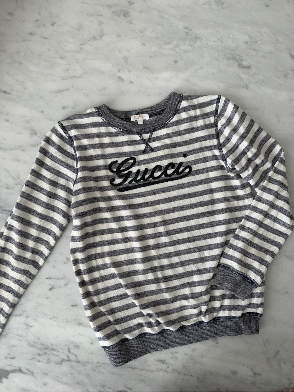 Gucci Kids 8Y Striped Long Sleeve Cotton Sweatshirt Embroidered Boys Tee